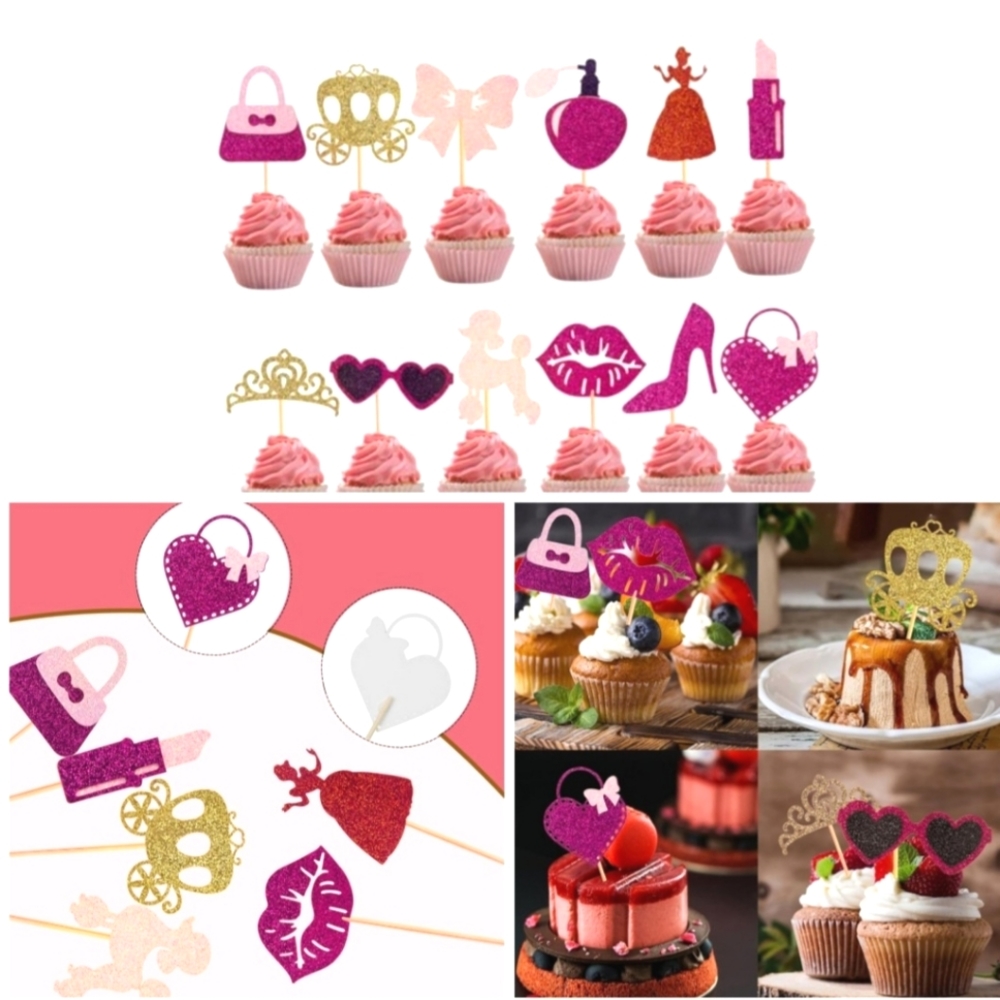 🍎 Nwt 60 Princess Cake Cupcake Toppers Sticks Glitter Birthday Party Picks